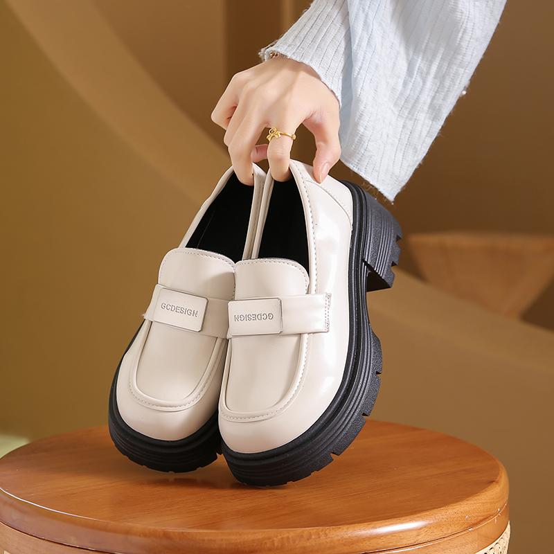 Fashion Winter Shoes Women All-Match Autumn Black Flats Loafers With Fur Clogs Platform Oxfords British Style Fall Slip-on Creepers Leat