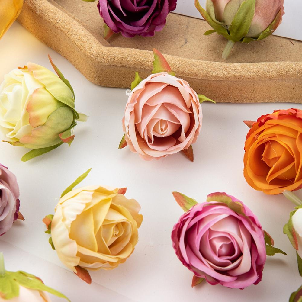 10/20pcs Artificial Flowers Scrapbook Home Room Decor Silk Diy Gifts Candy Box Cake Wedding Outdoor Fake Roses Christmas Wreaths