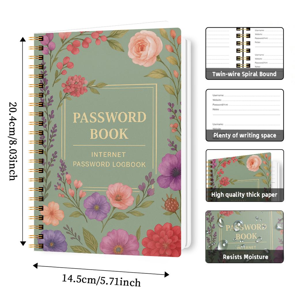 A5 Passwortbuch, Internetkonto- und Website-Login-Organizer, Notizbereich, Perfektes Passwortjournal zur Verwaltung der Cybersicherheit