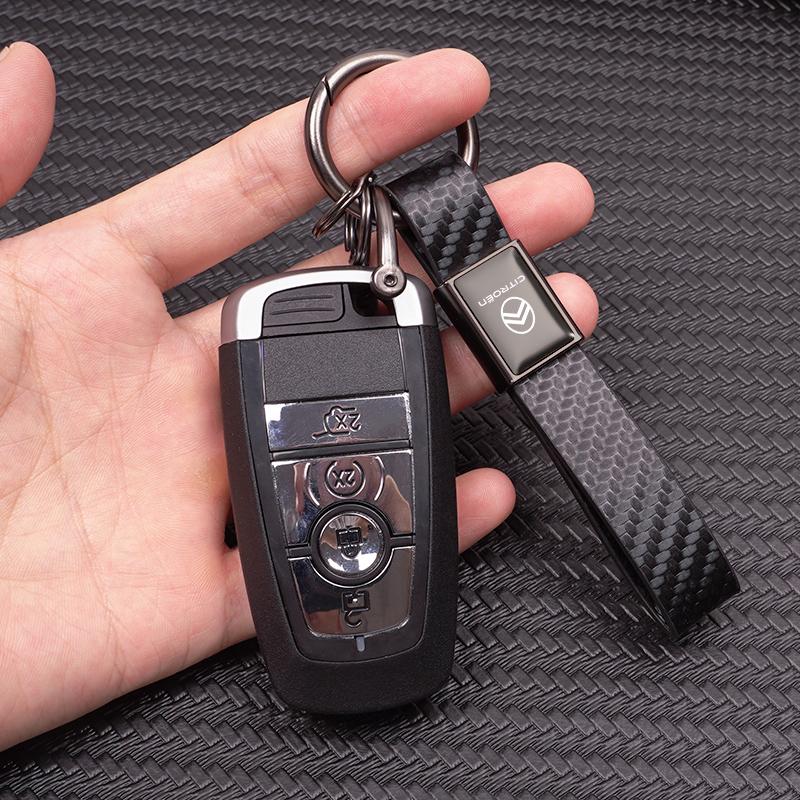Leather Auto Emblem Keychain High Quality Key Ring For Citroen C3 C5 C5X C4 e-C4 X e-C3 C-Elysee Berlingo C1 C-Crosser C6 C2 AIR