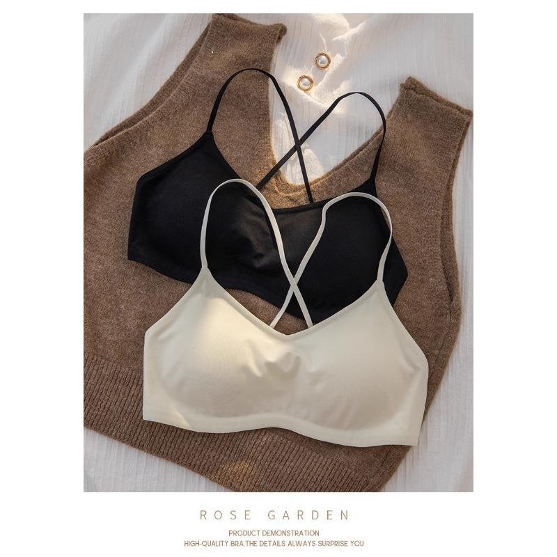 Wireless Seamless Thin Strap Back Beauty Gathering Push Up Bra For Women