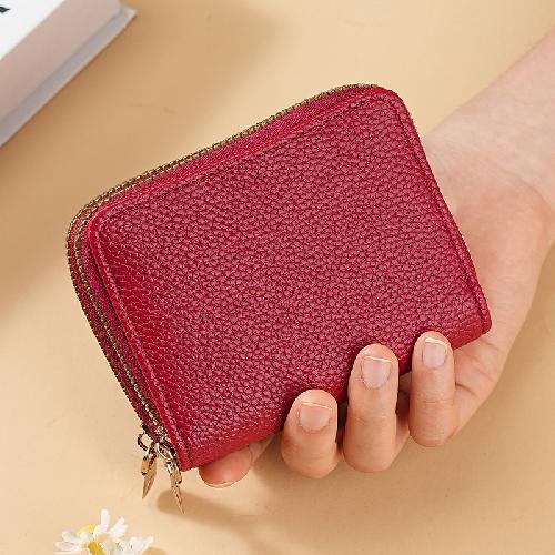 New Double Zipper Short Wallet ID Card Case Cards Wallet Diamond Patterned Embroidered Clutch Purse Women's Wallets Coin Purse