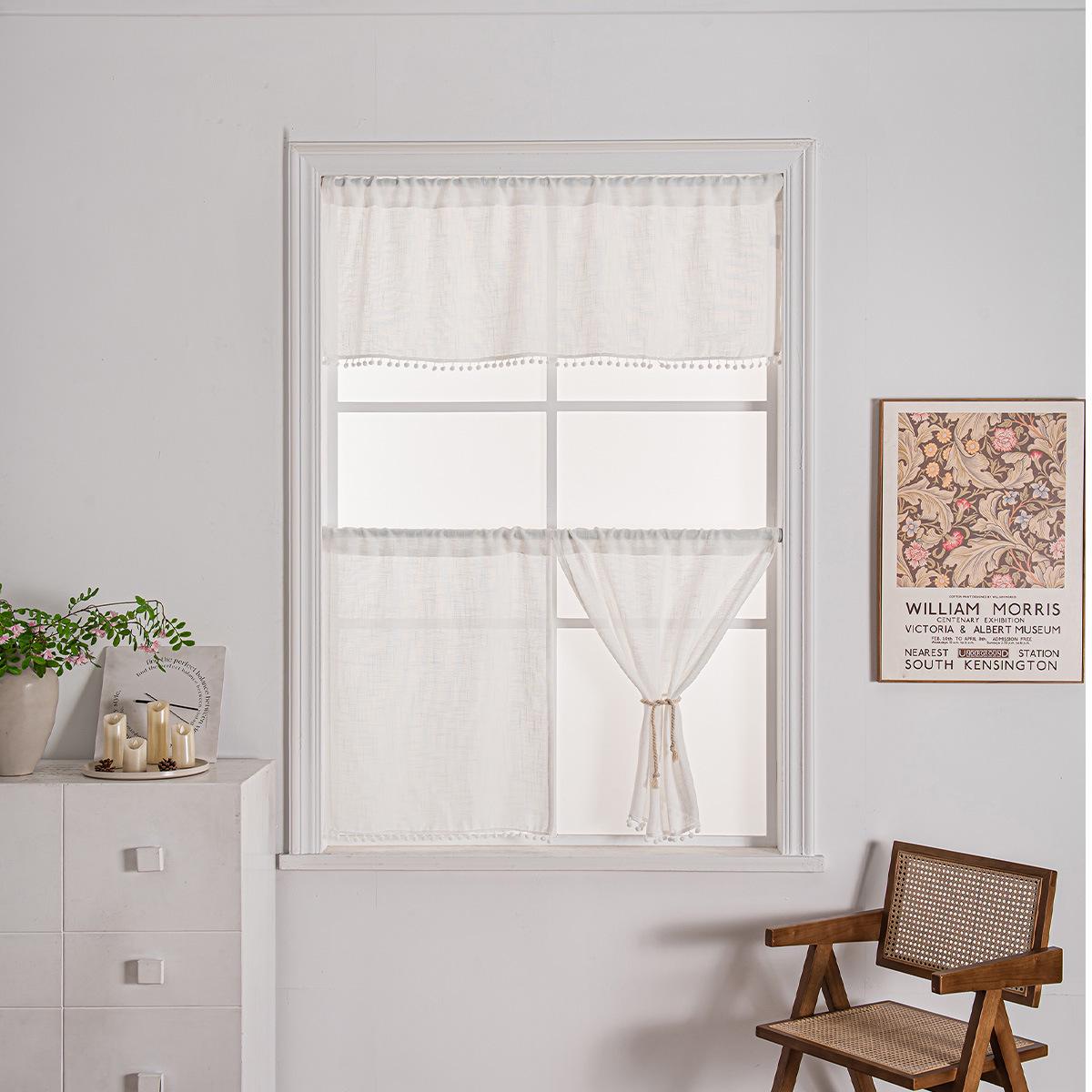 

Элегантные вышитые занавески из хлопка и льна: Универсальные однотонные экраны для окон и дверей, кофейные шторы 66cm x 61cm (26in x 24in) - 2 pieces