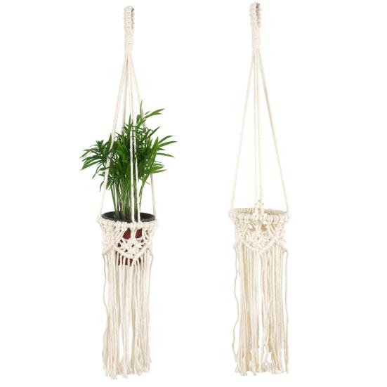 Wisząca doniczka ręcznie tkana łatwa w instalacji lina bawełniana Macrame Design wiszący kosz na rośliny Home Decor