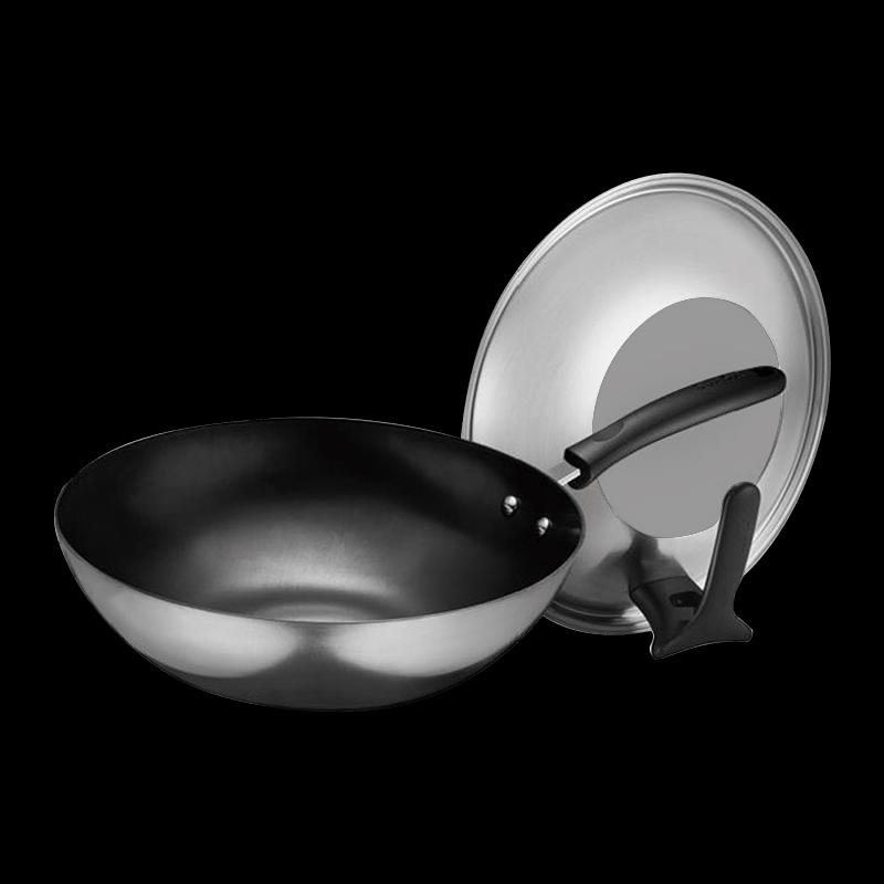 SUPOR True Iron 32cm Non-Coated Cast Iron Wok with Large Window Lid