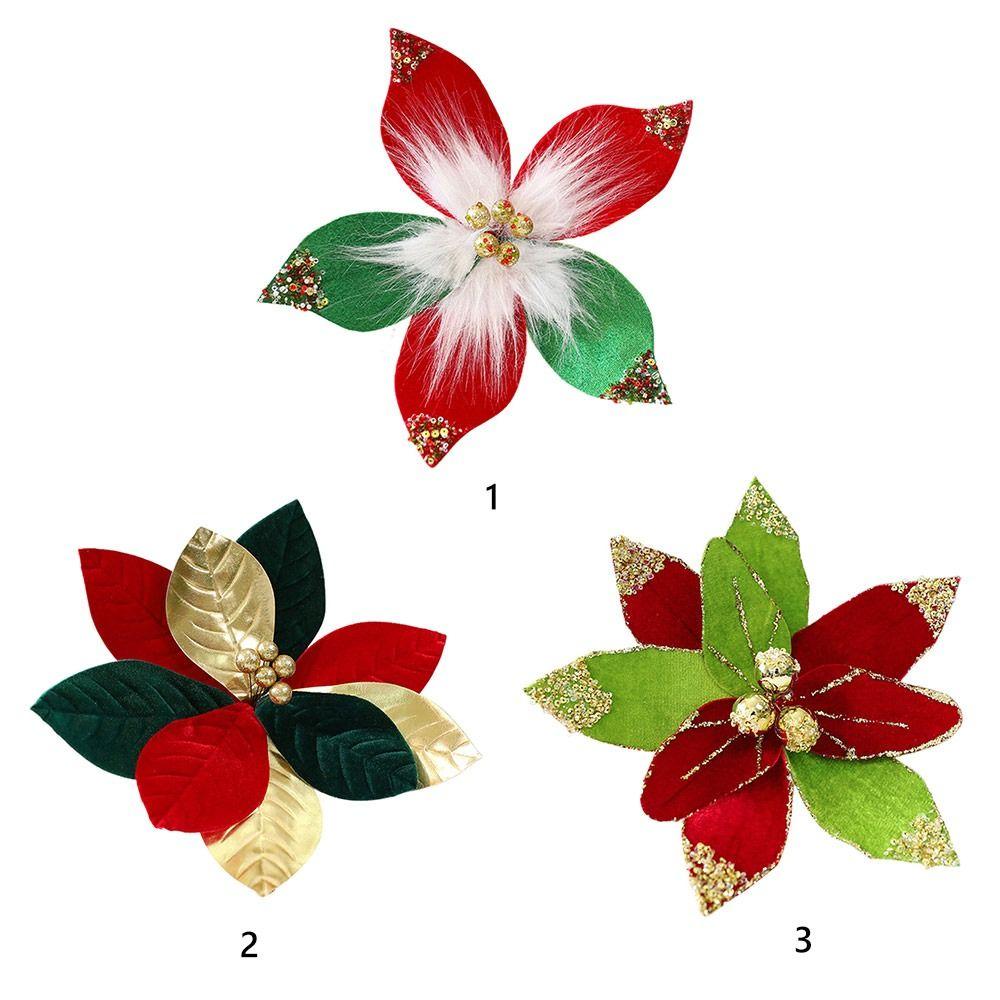 Tyg Glittrande Julblomma Mjuk Stor Storlek Blomma Prydnad Festival Festtillbehör 32cm Blomma Prydnader