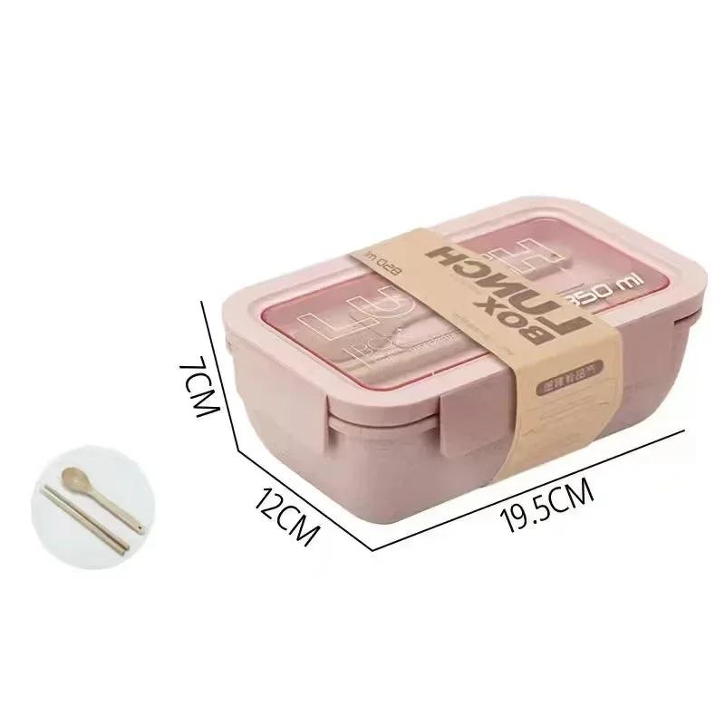 850/1100ml Wheat Straw Bento Box with Tableware Single Layer Compartment Seal Food Container Portable Office Worker Lunch Box