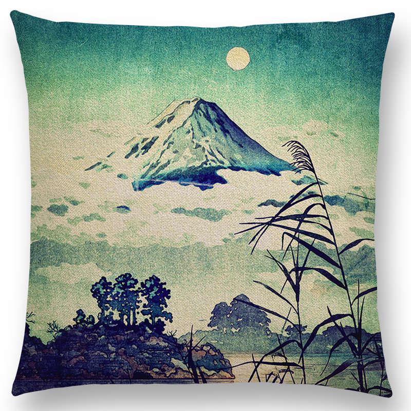 Mount Fuji Spring Pillow Cover Landscape Painting Cushion Cover Four Seasons Nature Scenery Fuji Mountains Sofa Pillow Case