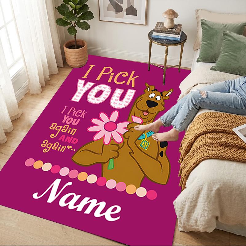 Custom Name Scooby Love Living Room Non-Slip Area Rug Soft Carpet for Bedroom Kids Playroom Sofa Office Home Decor Doormat