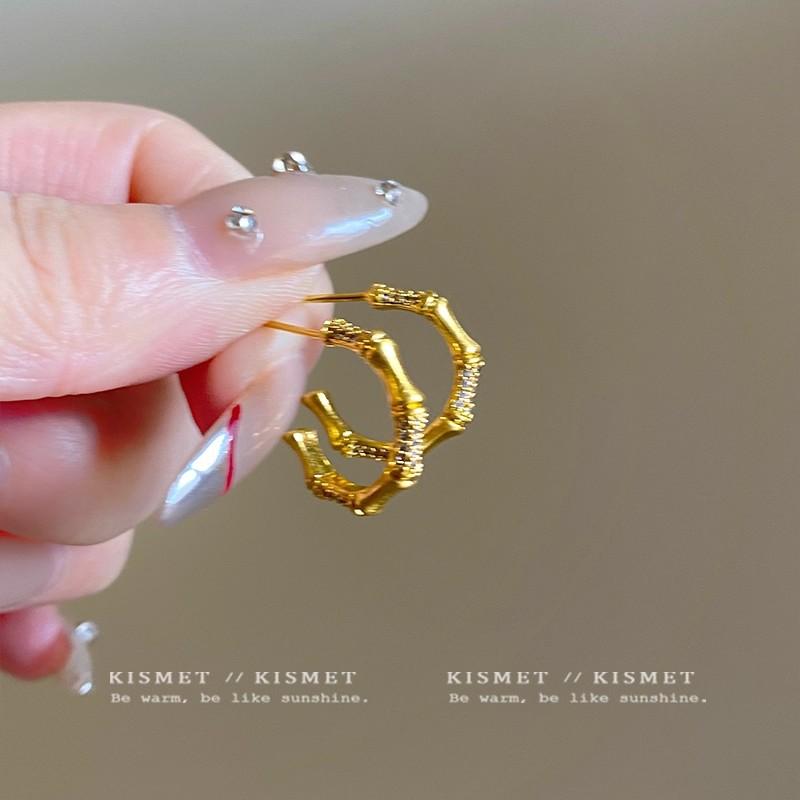 

plain ring earrings women s sterling silver niche brushed bamboo design earrings light luxury exquisite high-end ear jewelry