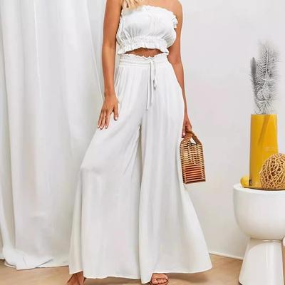 İlkbahar ve Yaz Yeni Bol Kesim Günlük Moda Geniş Paça Pantolonlar Lastikli Yüksek Bel Pantolonlar
