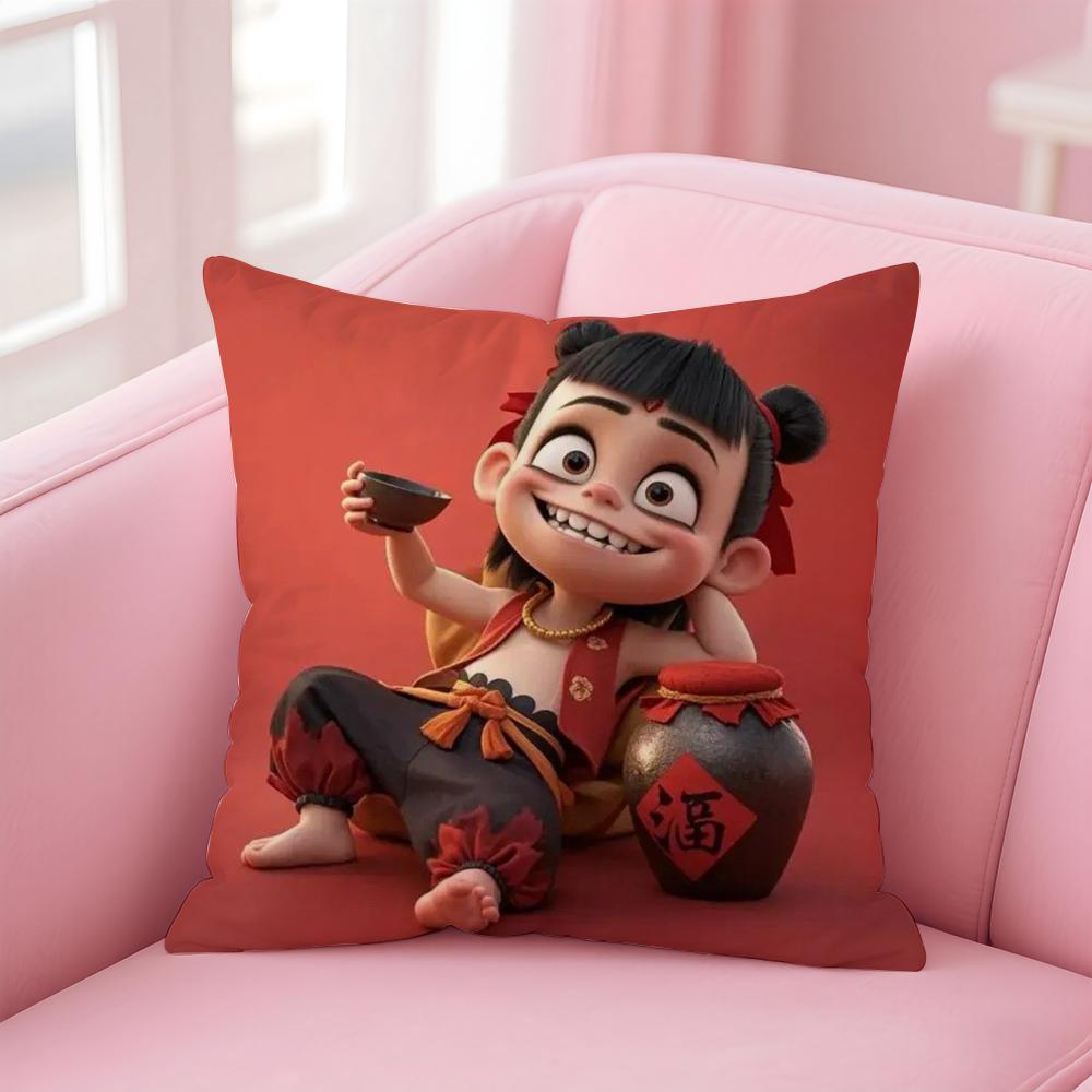 Animated Movie Nezha Cushion Cover Comfortable Reversible Pillow Cover Ideal for Car Sofa Bedroom & Beyond