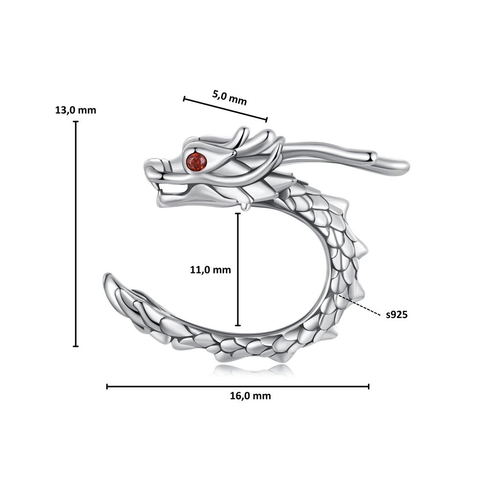 Silver dragon ear cuff with red eyes earring 925 silver