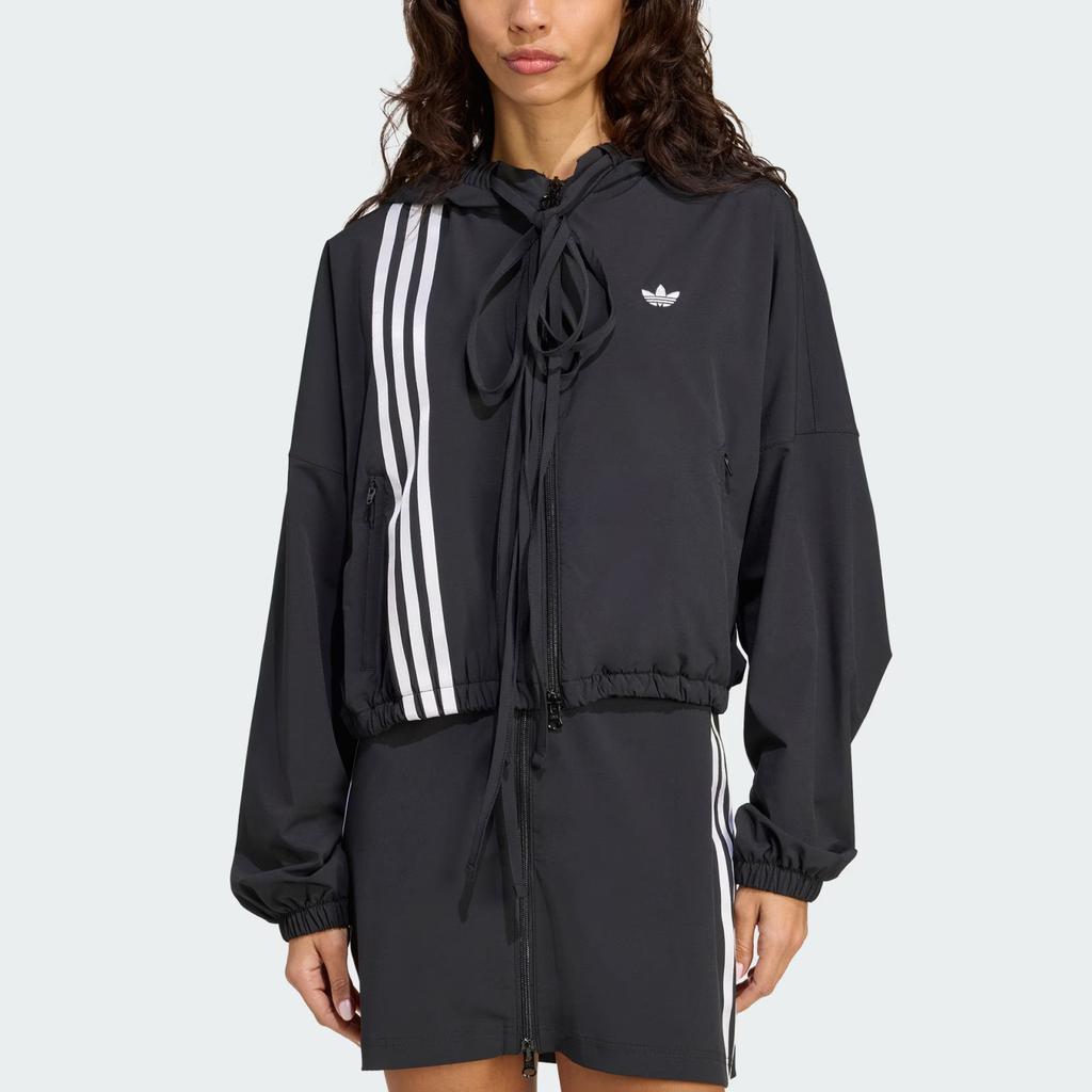 Adidas Originals Tracktop Ribbon Off Placed Logo Striped Sports Hoodie Women Jacket JX2698