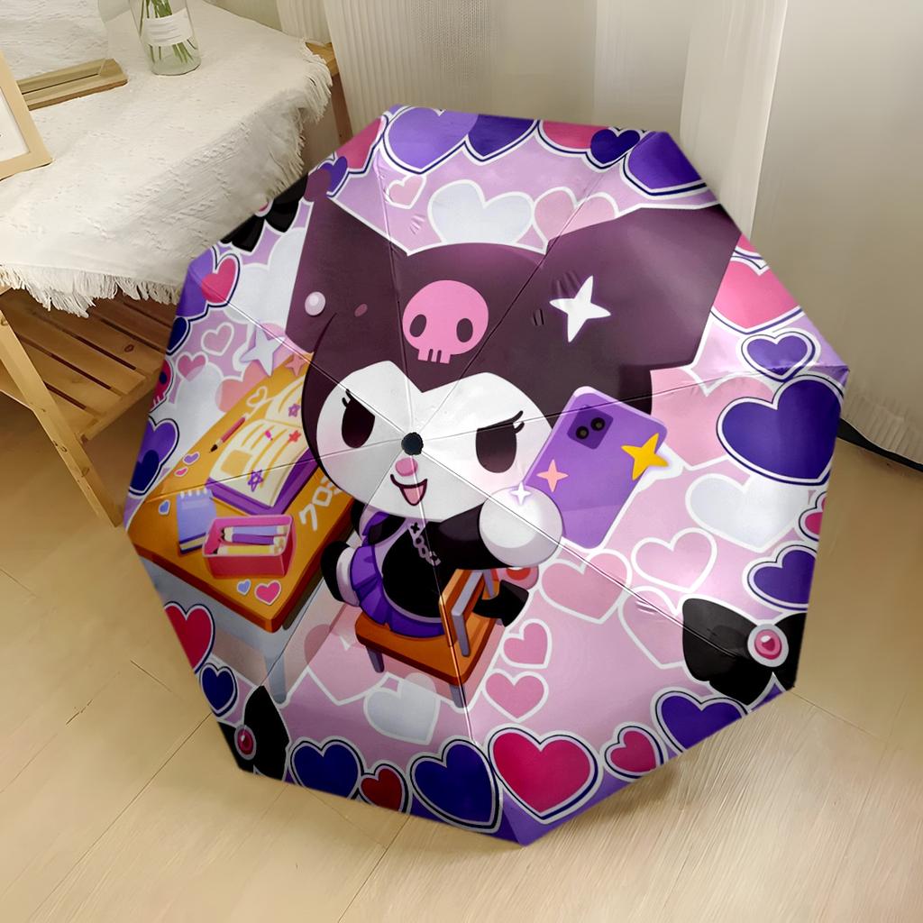 Kawaii Kuromi Floral Charm Portable Automatic Umbrella Sturdy 8 Rib Shaft Compact Design for Outdoor Daily Use Fashion Lovers Stylish Gift for Women