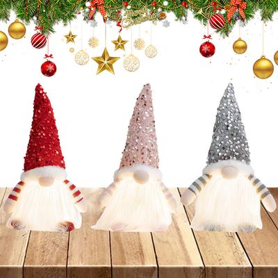 Christmas Glowing Gnome Doll with Sequin Hat Desktop Light Up Gnome Decor Glowing Elf Dolls for New Year Decoration