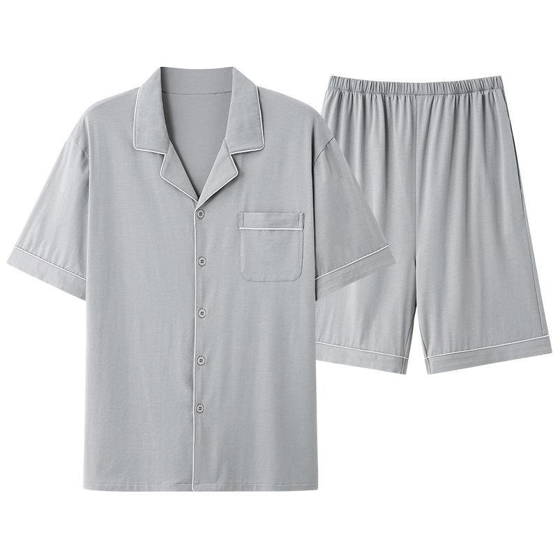 Summer men's pure cotton pajamas short-sleeved five-point pants loungewear men's summer thin plus size suit