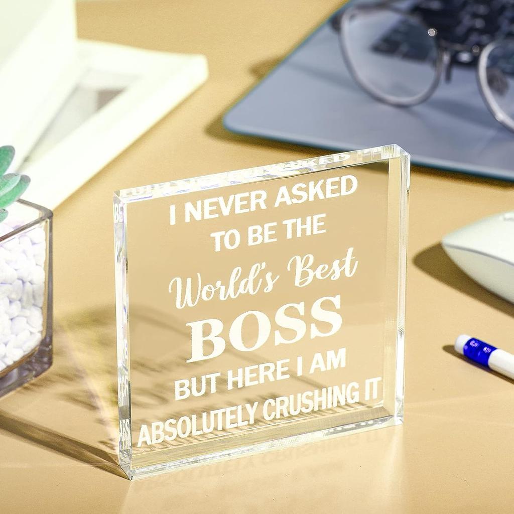 Chunful Boss Day Gifts Best Boss Acrylic Gifts for Leader Appreciation Plaque Going Away Gift Keepsake Paperweight for Male Female Bosses Coworkers