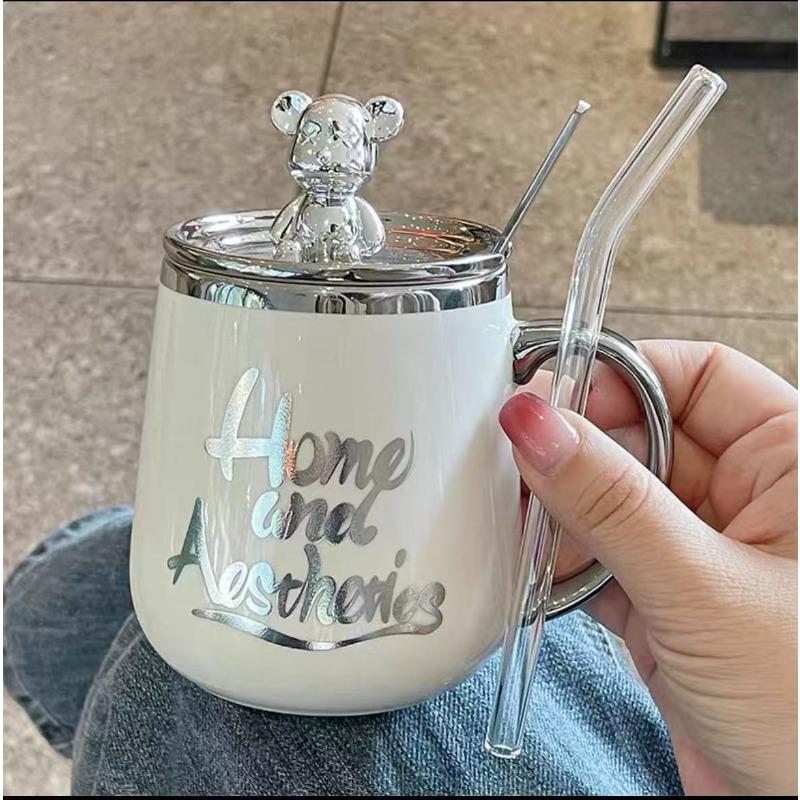 Mug with Lid Spoon Ceramic Cup for Women and Men for Home Use Good Looking Office Breakfast Coffee Couple Water Cup Couple