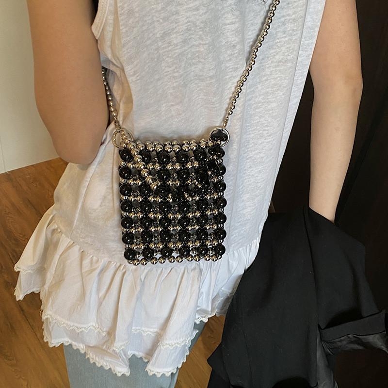 Chain Small Pearl Square Bag Slanted Hanging Single Shoulder Handbag Casual