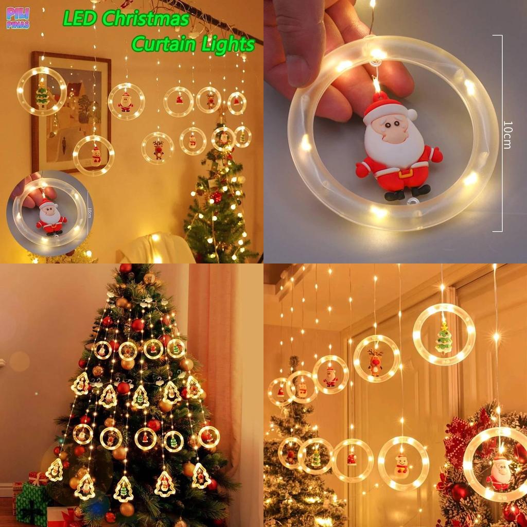 Christmas Led Curtain Lights With Snowman And Santa Shapes For Holiday Party And Indoor Use