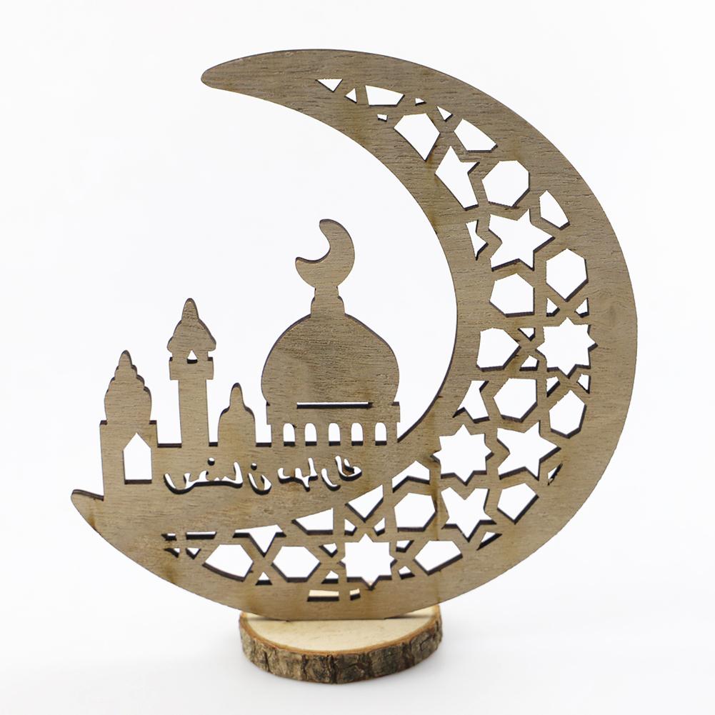 Moon Wooden Ornament Pendant Handicraft Ramadan Decorations Table Craft Ornaments For Home Islamic Muslim Party Eid Decor