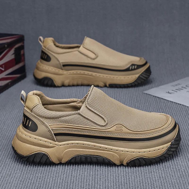 Men's Casual Flats  Summer Mesh Breathable Platform Sneakers Fashion Comfortable Height Increase Slip on Vulcanized Shoes