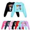 4187 Kinder Mädchen Kaninchen Affe Aufdruck Lässiger Langarm Kurzer Stil Sweatshirt