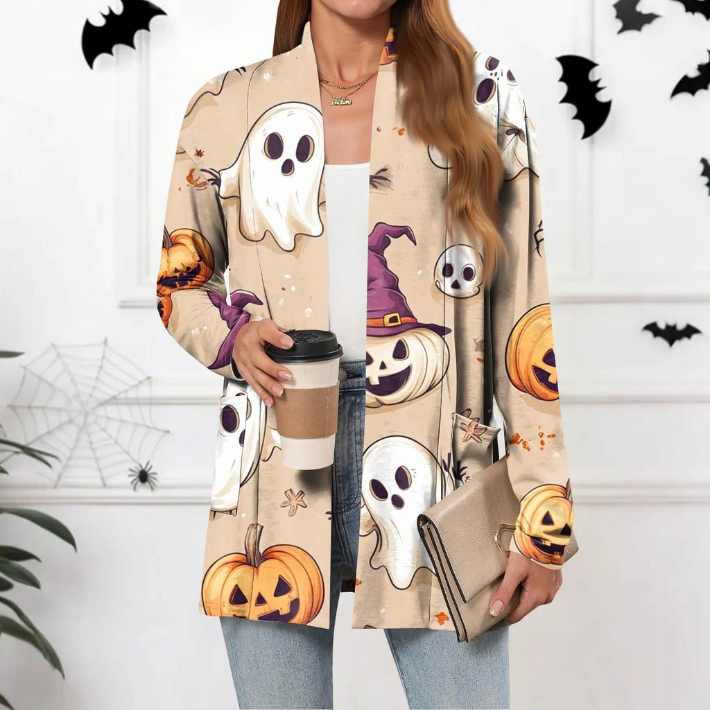 Dámské lehké kardigany s otevřeným předním dílem, dlouhým rukávem, ležérního volného střihu, tenké kardigany s kapsami