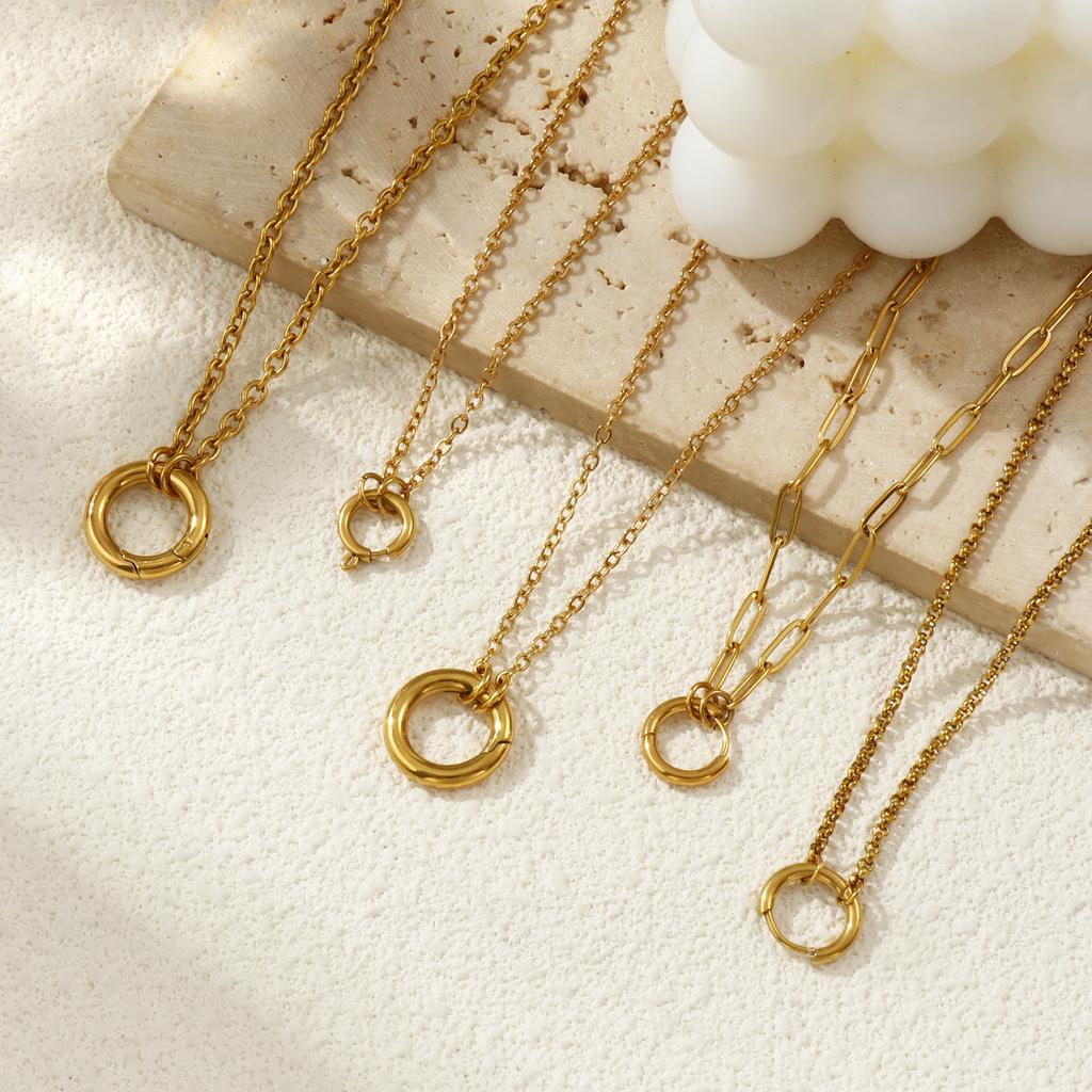1pc 18k Gold Plated Necklace 304 Stainless Steel Circular Spring Buckle Pendant Necklace For Women Minimalist Exquisite Gift