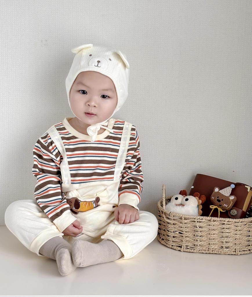 YIN OON Baby Long Newborn Cute Animal Spring Front Baby Brown Stripes Dog Size 80 Clothes, Fall/Winter Coverall/Romper, Sleeve, Girls/Boys Pajamas,