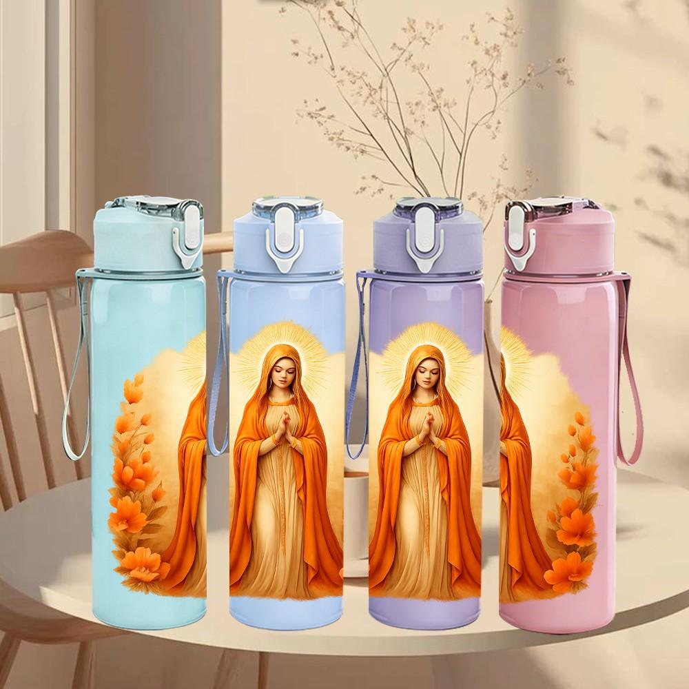 1PC Virgin Mary Yellow Robe Portrait Print 750ml Color Plastic Sports Water Bottle Leakproof Flip Straw Lid Suitable for Sports Office Home Use