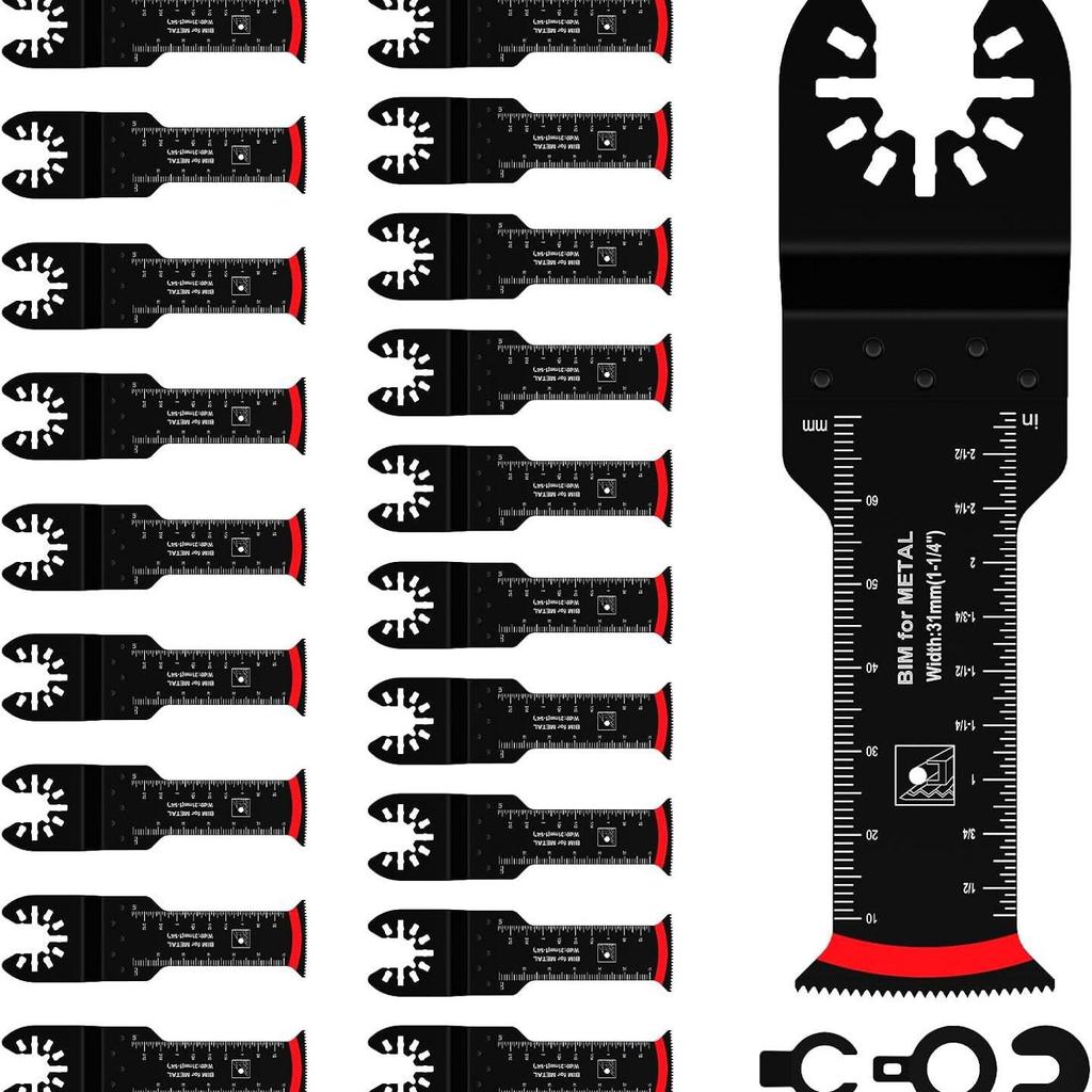 20-Piece Universal Oscillating Tool Blade Set: Bi-Metal, Super Long Arc Teeth for Cutting Wood & Metal.