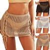 Beach Skirt Solid Color Drawstring Sexy Hollow Out Hight Waist Summer Skirt Holiday Clothes