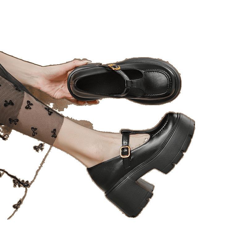 White Mary Jane shoes women's new T-strap small leather shoes small inner height increase super high heel single shoes small size