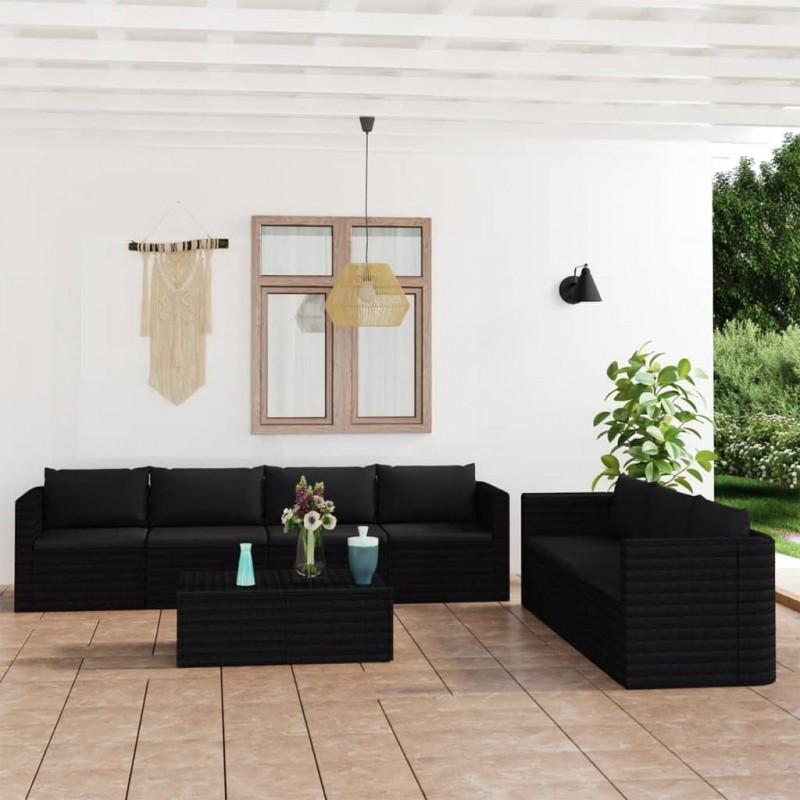 Día y Noche - Día y Noche Set muebles de jardín 8 piezas y cojines ratán sintético negro