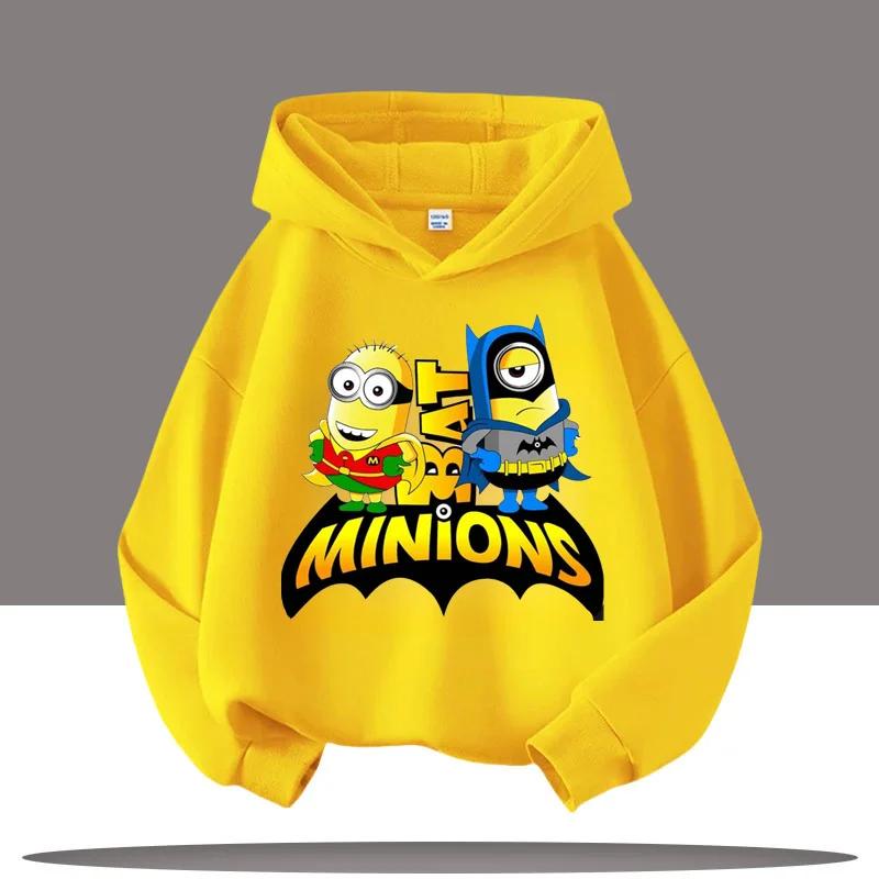 Kids Hoodie The Minions Cartoon Character Walking Print Long Sleeve Sweatshirt Autumn Winter Casual Sport Pullover Tops for Daily Outdoor Activities