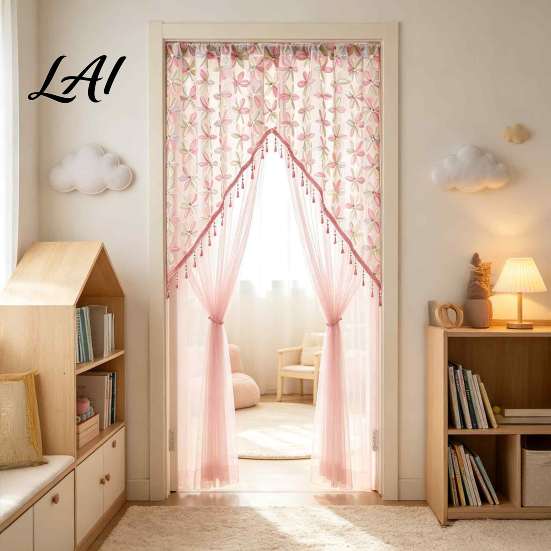 Elegant Sheer Door Hangings Floral Curtain with Beads Lace Embroidered Gauze Room Romantic Home Decor for Living Divider Rod Pocket Doorway Bedroom