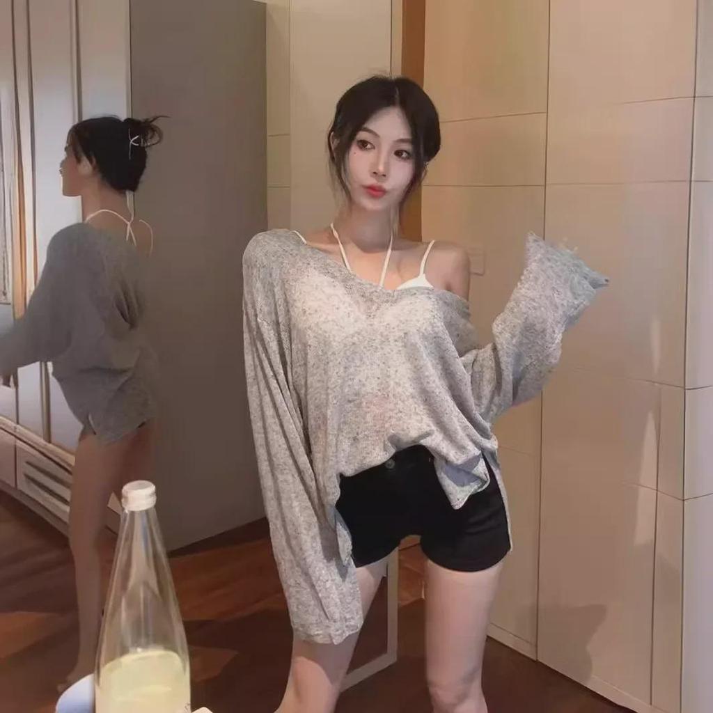 Hong Kong Style Women's V-Neck Long-Sleeve Loose Sun Protection Blouse