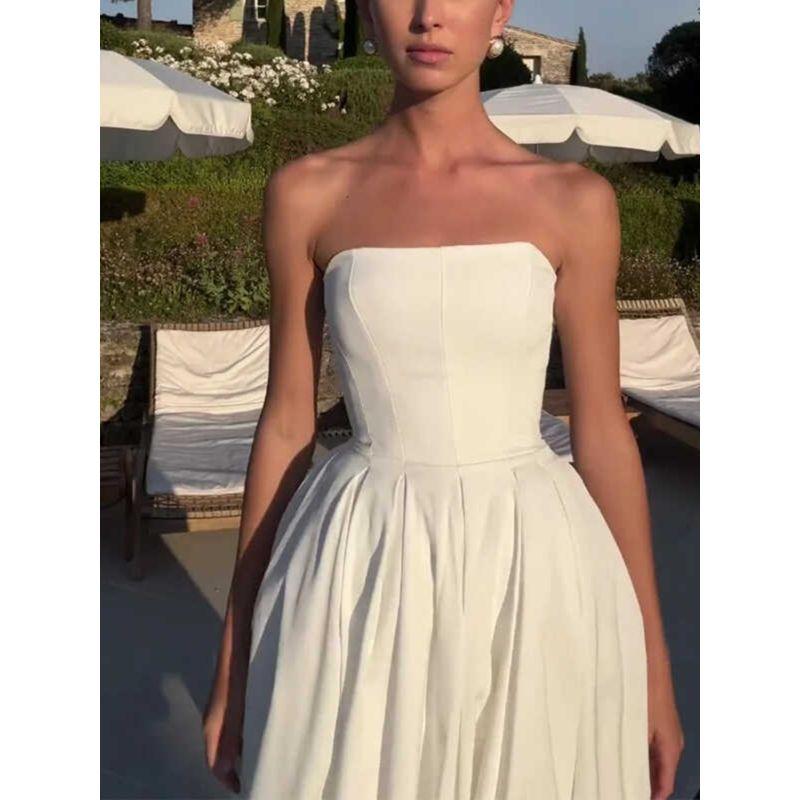 2024 Summer European and American Amazon Cross-Border Foreign Trade New Fashion Sexy off-Shoulder Tube Top Pleat Dress