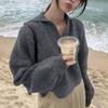 Korean Chic Autumn Winter Half Open Neck Loose Casual Solid Sweet Girl Tops All-match Lantern Sleeve Knitted Sweater Women 30988