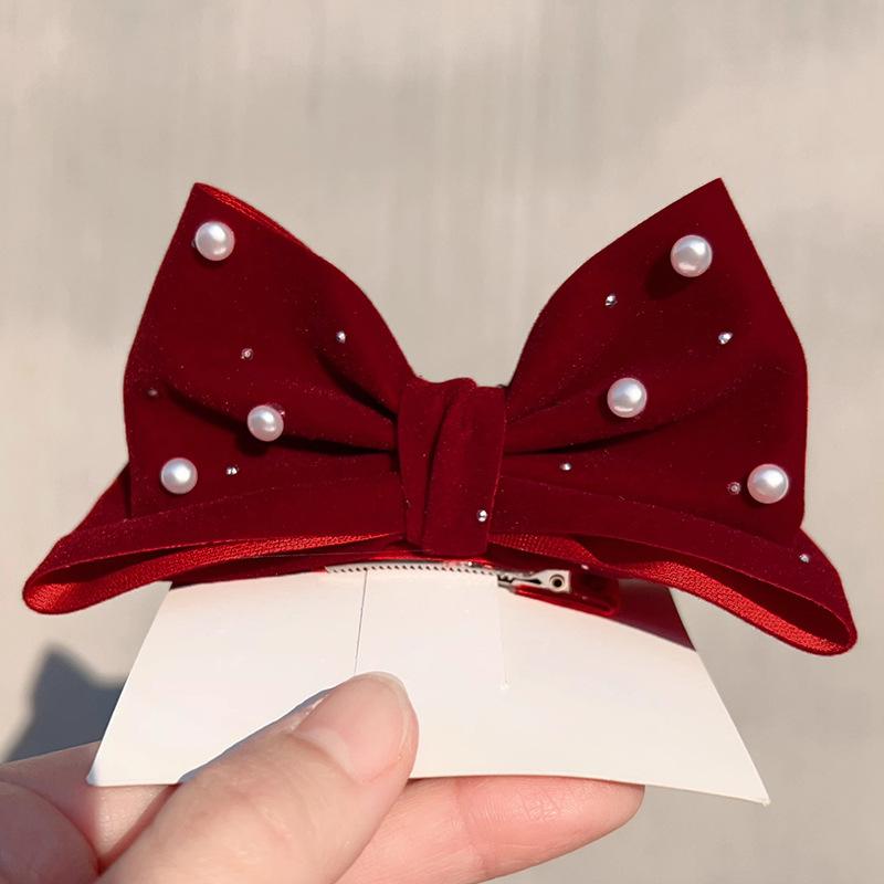 1 Stück Herbst/Winter Neujahr Weinrot Samt Große Schleife Haarspange Kopfschmuck Weihnachten Feiern Mädchen Haar Haarspange Accessoires