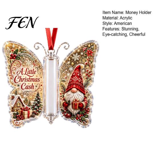 Indoor Outdoor Festive Decor Christmas Cash Gift Ornament, Acrylic Butterfly Money Holder with Built?in Decorative Accessories Clear Compartment,