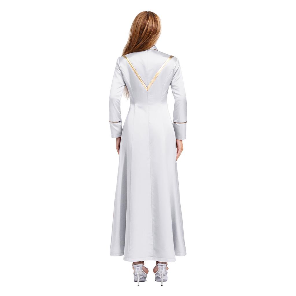 Tuniche da Sacerdote Clerico Ricamate con Croce Manica Lunga Zip Posteriore Lunga