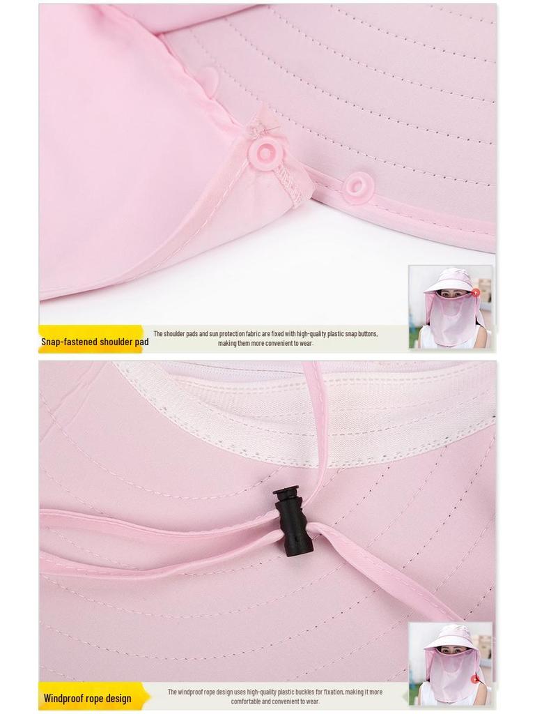 Women's Sun Hat with Face Covering - UV Protection, Wide Brim, Ideal for Outdoor Activities and Cycling.