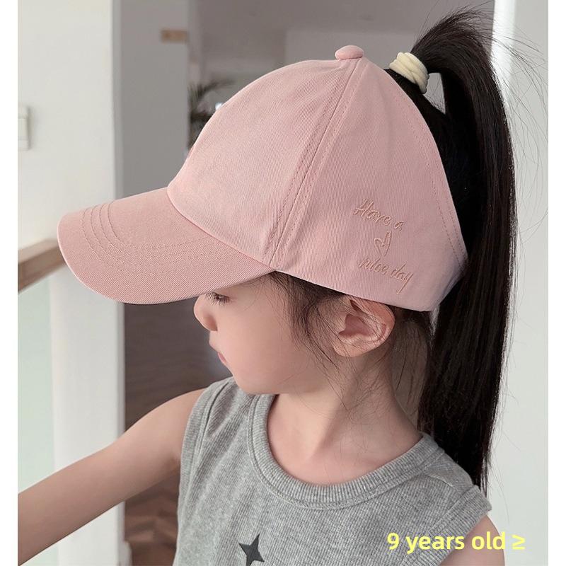 Hot High Ponytail Kids Hat Baseball Cap for Girls OutdoorTravel Sun Hat Adjustable Children Peaked Cap Hollow Back Ponytail Caps