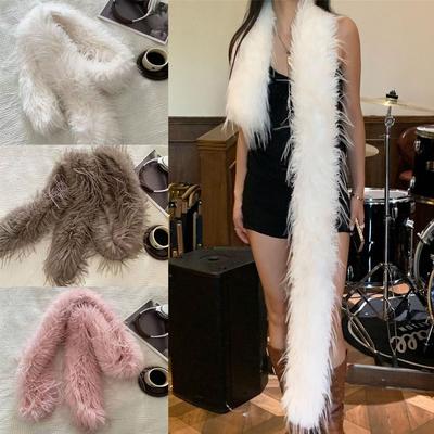 180cm Y2K Girl Scarf Thick Fluffy Ladies Tassels Scarves Plush Long Strip Scarf  Outdoor