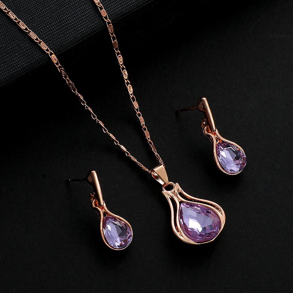 

Горячая подвеска изумрудные серьги ожерелье комплект ювелирных изделий женский ins wind, Европа и цветные бриллиантовые ожерелья серьги комплект, фиолетовый