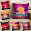 Sunset Palm Tree Fashion Cushion Cover Silky Short Plush Invisible Zipper Dustproof Sofa Pillow Case for Home Decor
