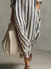 European & American V-Neck Striped Long Sleeve Summer Shirt Dress for Women